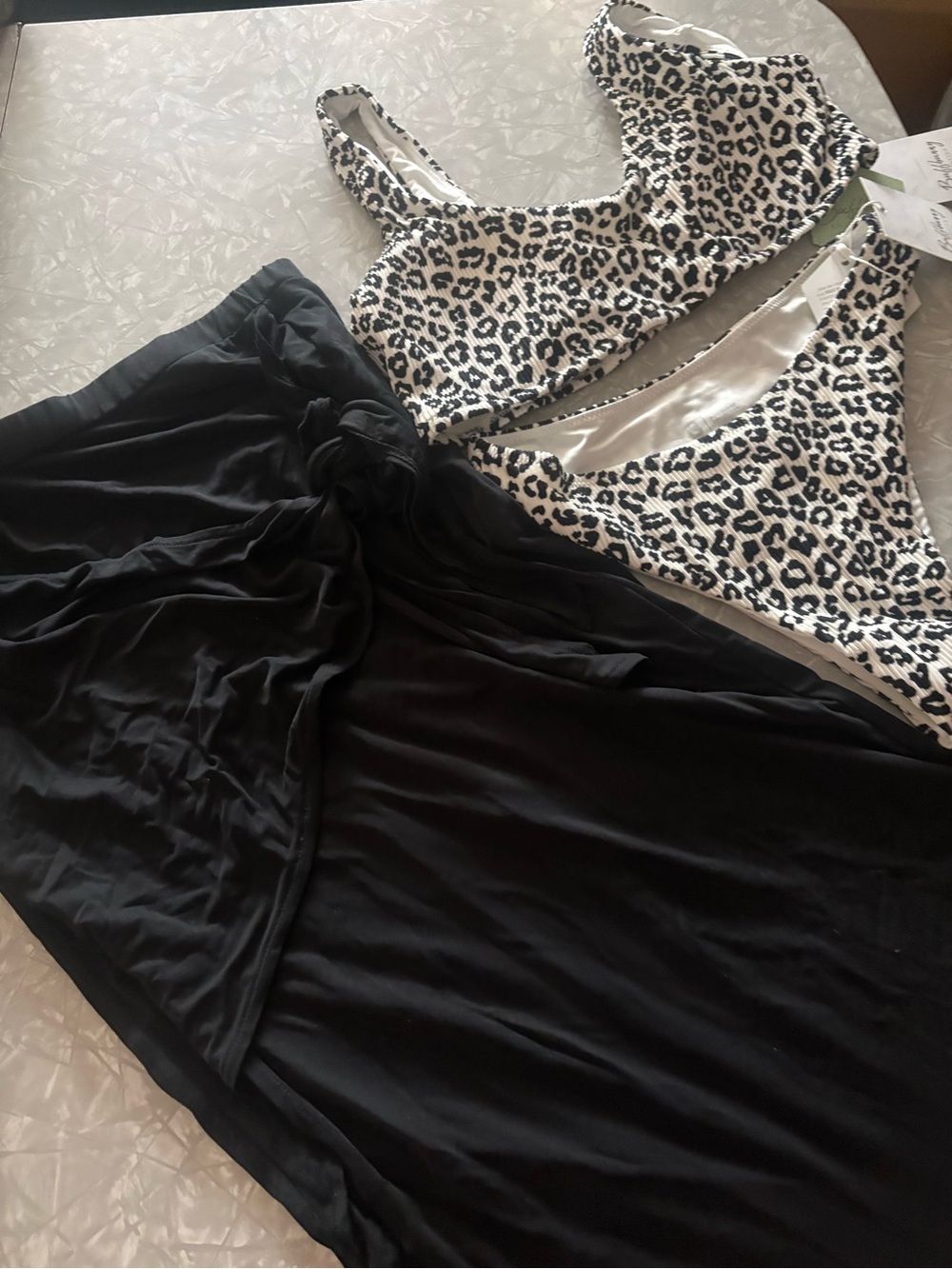 Buffbunny Leopard Print Bikini Top & Bottom with Black Cover-Up M